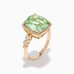 Green Amethyst and Diamond Halo Cocktail Ring in 14K Rose Gold view 4