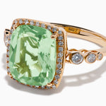 Green Amethyst and Diamond Halo Cocktail Ring in 14K Rose Gold view 2