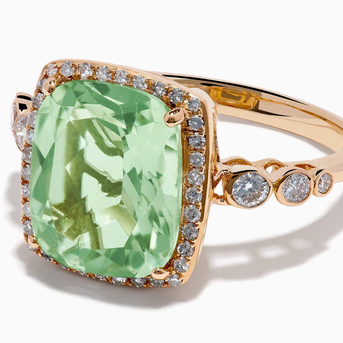 Green Amethyst and Diamond Halo Cocktail Ring in 14K Rose Gold view 2