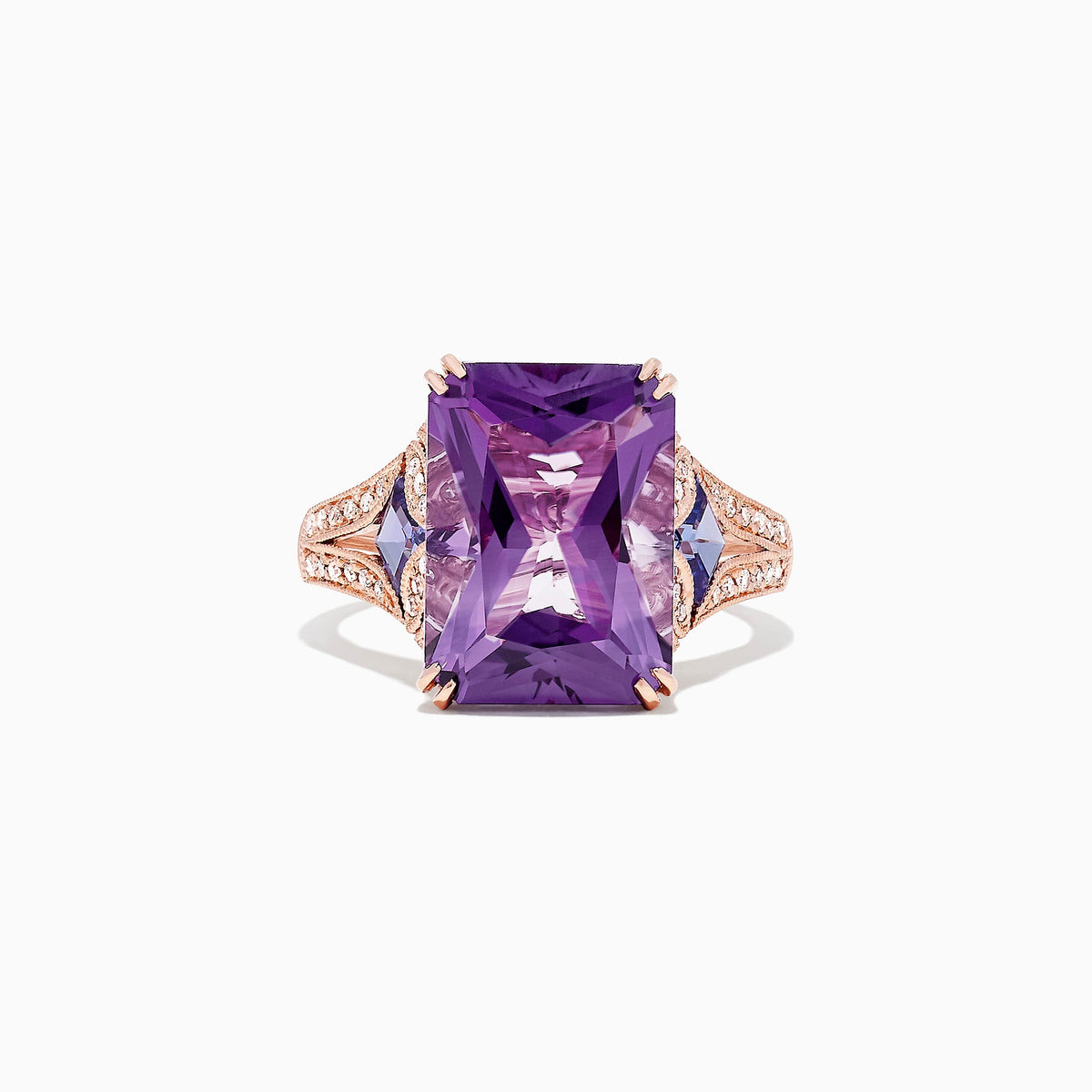 Amethyst, Tanzanite and Diamond Cocktail Ring in 14K Rose Gold, 7.60 ctw