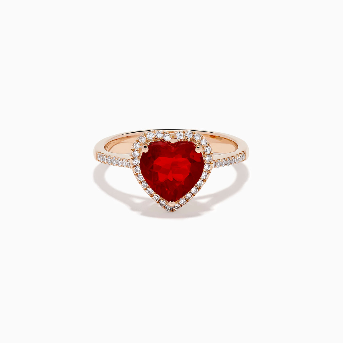 Fire Opal and Diamond Heart Halo Ring in 14K Rose Gold