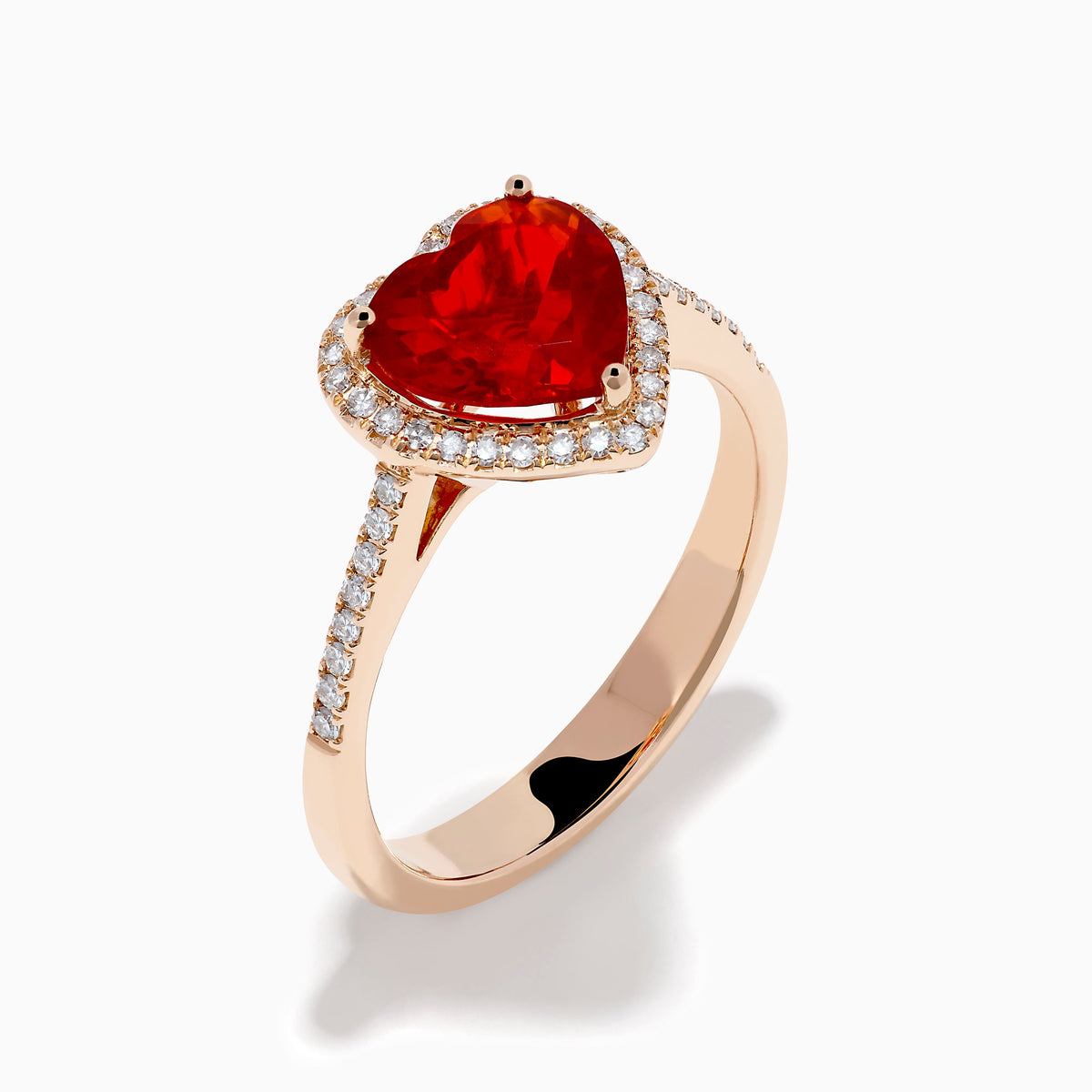 Fire Opal and Diamond Heart Halo Ring in 14K Rose Gold view 4