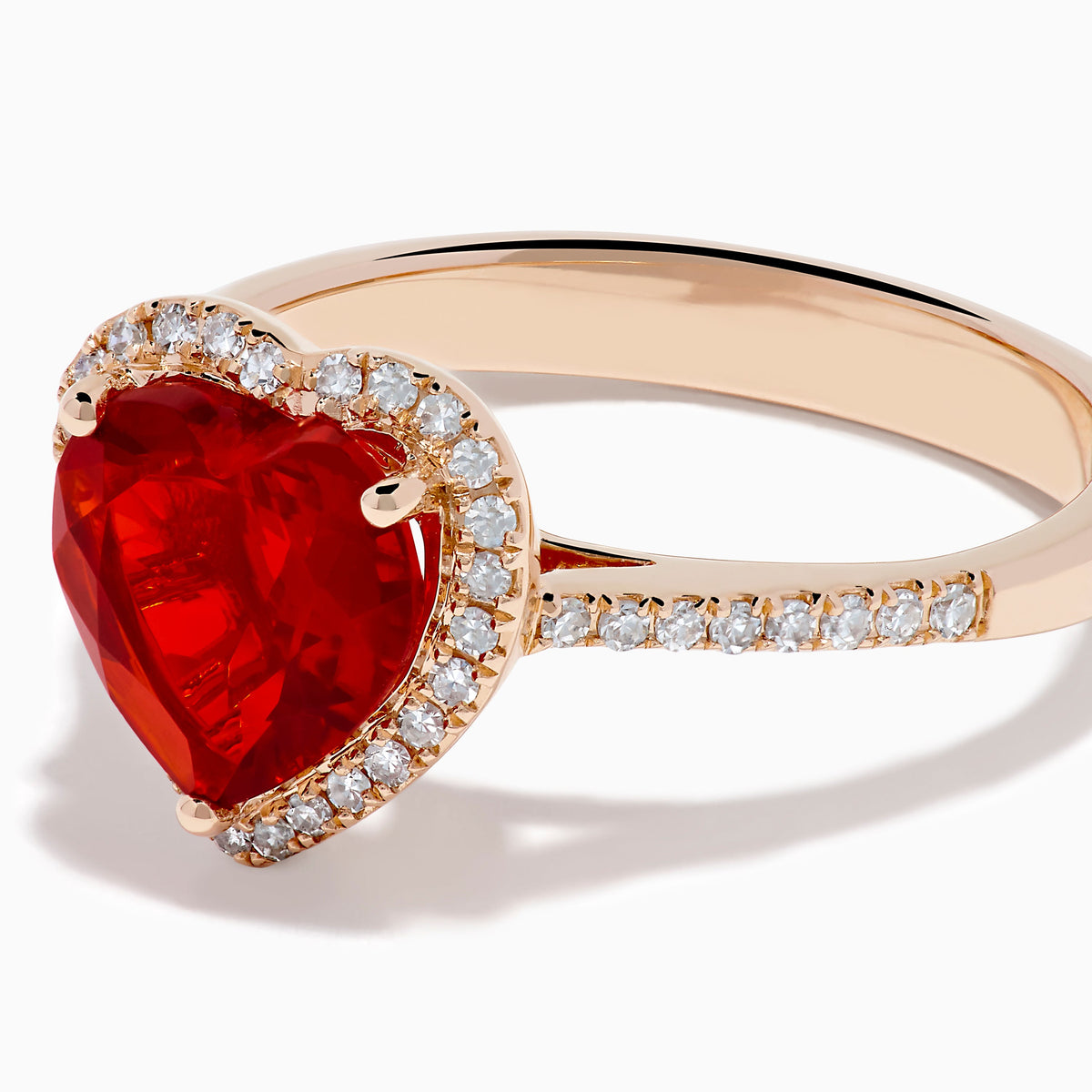 Fire Opal and Diamond Heart Halo Ring in 14K Rose Gold view 2