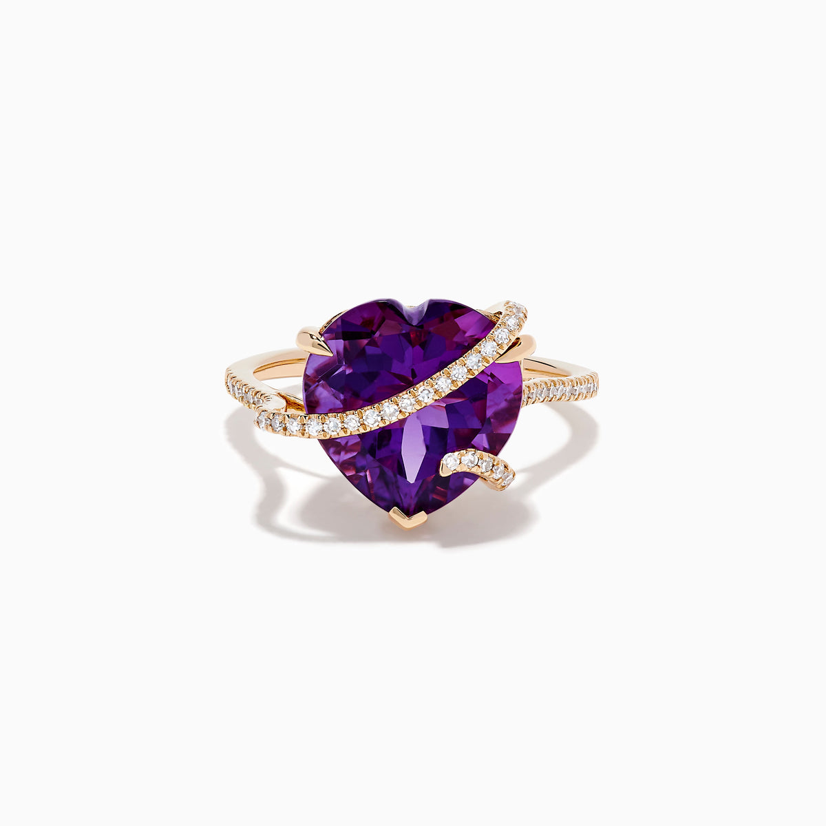 Amethyst and Diamond Heart Ring in 14K Rose Gold