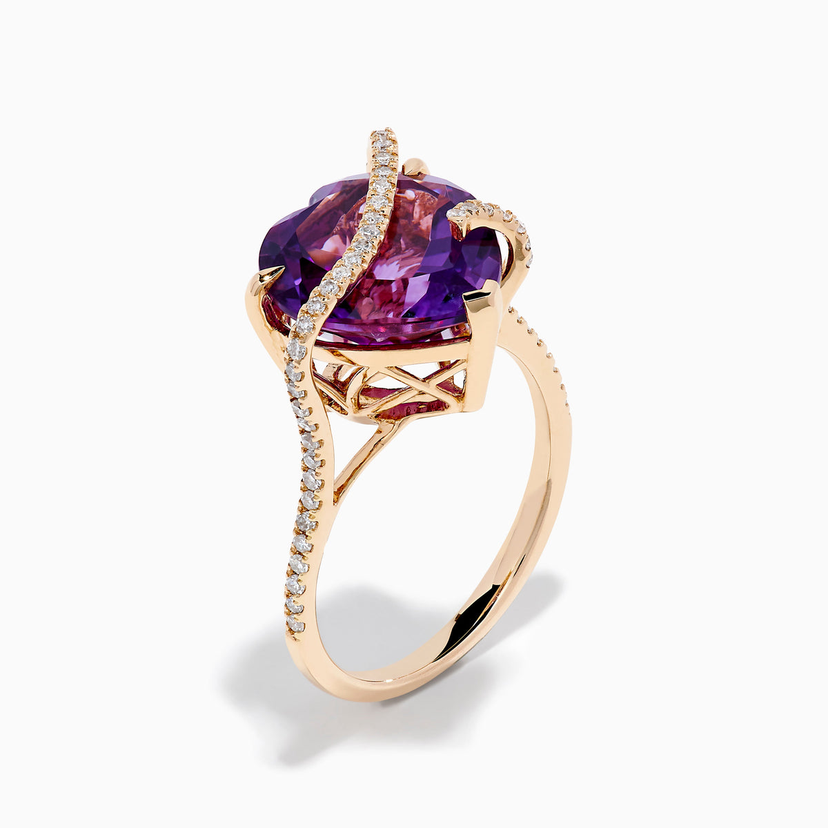 Amethyst and Diamond Heart Ring in 14K Rose Gold view 4
