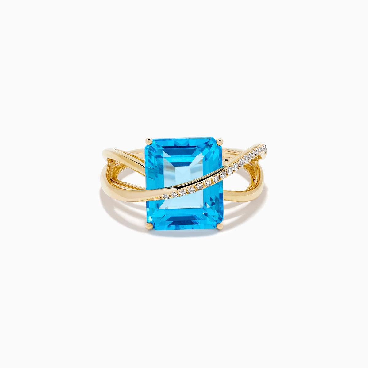 Blue Topaz and Diamond Crossover Ring in 14K Yellow Gold