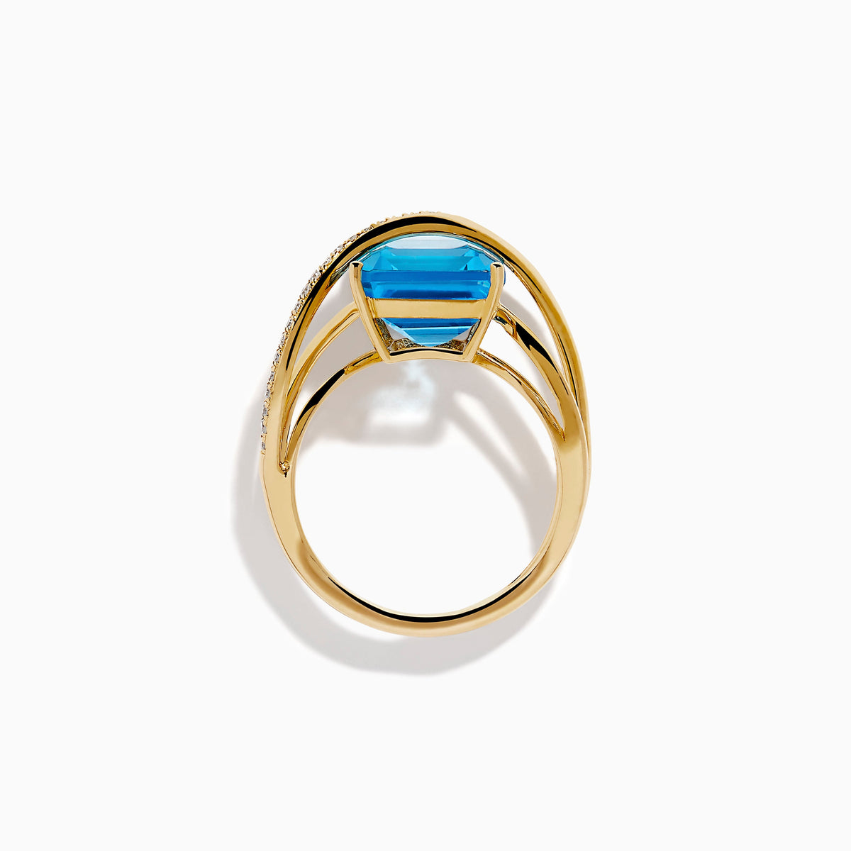 Blue Topaz and Diamond Crossover Ring in 14K Yellow Gold view 3
