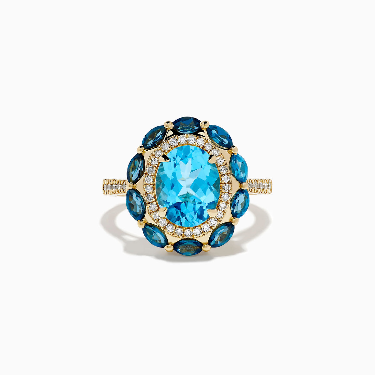 Blue Topaz and Diamond Ring in 14K Yellow Gold