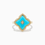 Turquoise and Diamond Quatrefoil Halo Ring in 14K Yellow Gold