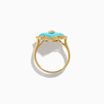 Turquoise and Diamond Quatrefoil Halo Ring in 14K Yellow Gold view 3
