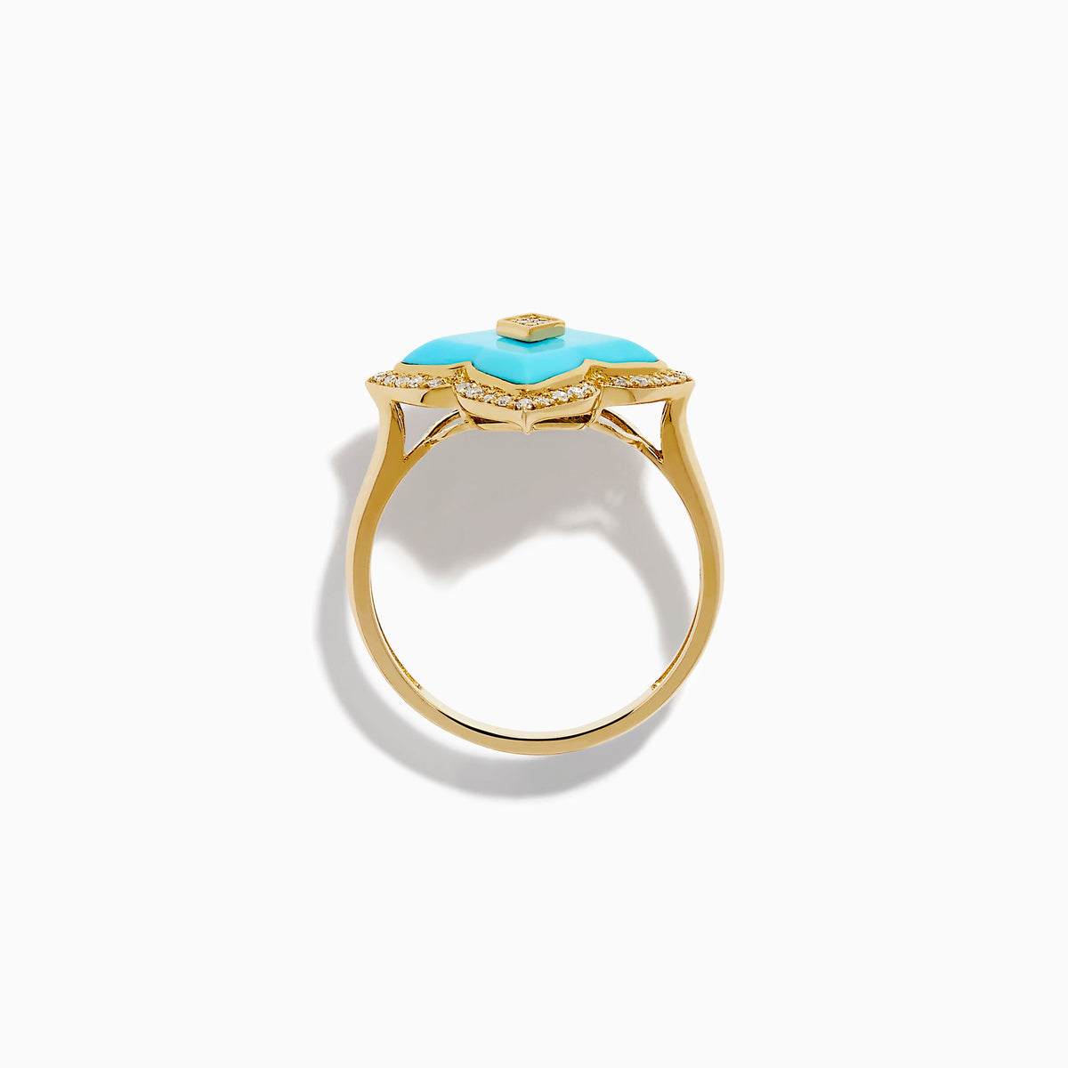 Turquoise and Diamond Quatrefoil Halo Ring in 14K Yellow Gold view 3
