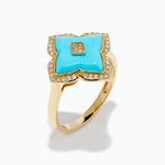 Turquoise and Diamond Quatrefoil Halo Ring in 14K Yellow Gold view 4