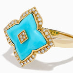 Turquoise and Diamond Quatrefoil Halo Ring in 14K Yellow Gold view 2