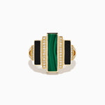 Malachite, Onyx and Diamond Art Deco Geometric Ring in 14K Yellow Gold