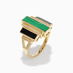 Malachite, Onyx and Diamond Art Deco Geometric Ring in 14K Yellow Gold view 4