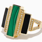 Malachite, Onyx and Diamond Art Deco Geometric Ring in 14K Yellow Gold view 2