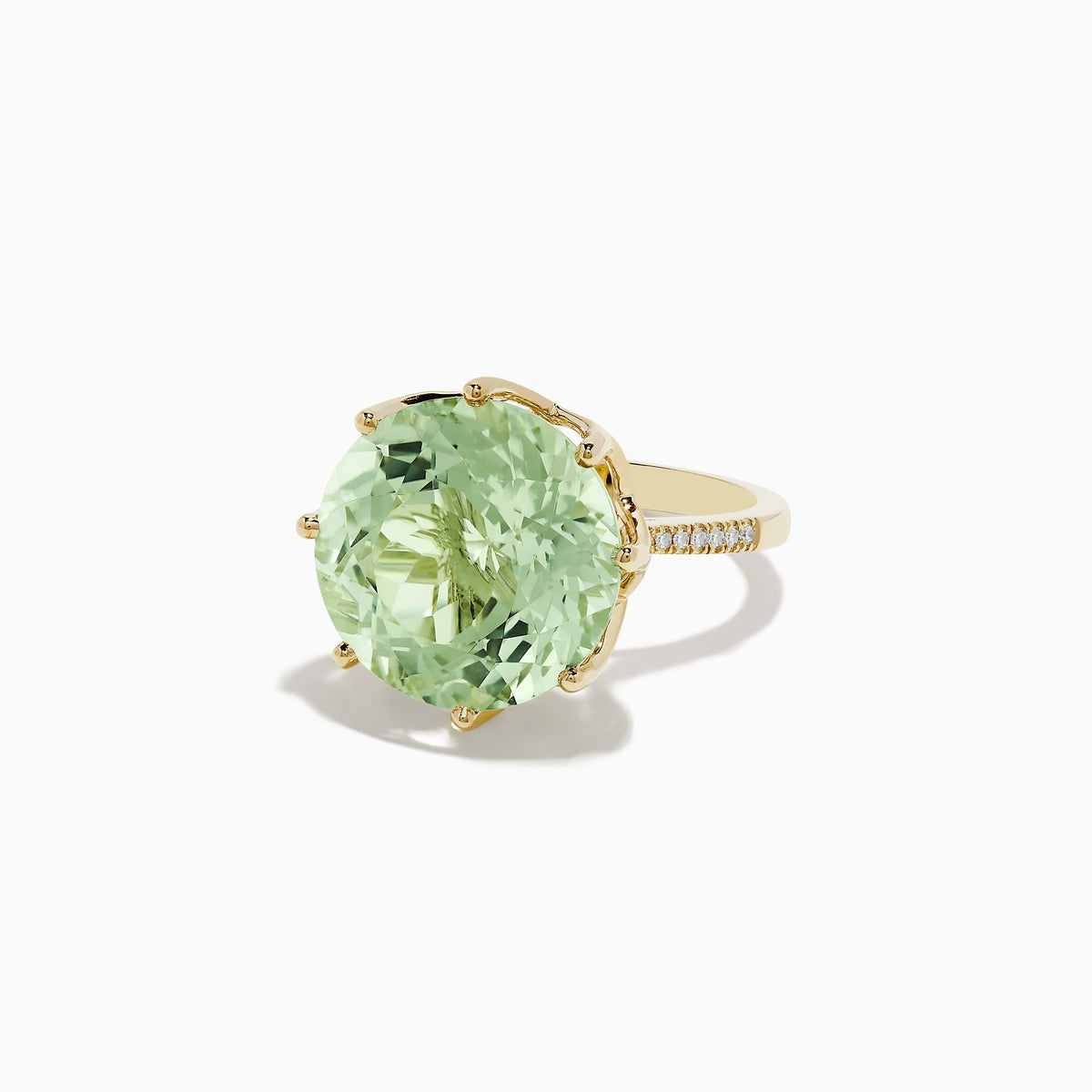 Green Amethyst and Diamond Cocktail Ring in 14K Yellow Gold, 11.95 ctw view 2