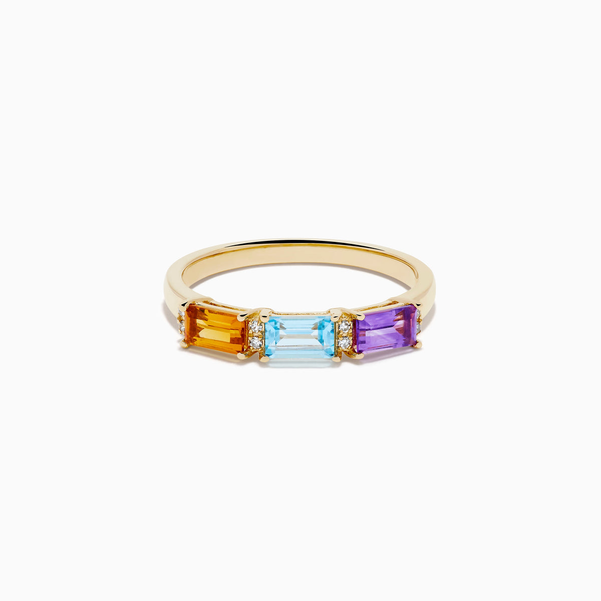 Citrine, Topaz, Amethyst and Diamond 3-Stone Baguette Ring in 14K Yellow Gold