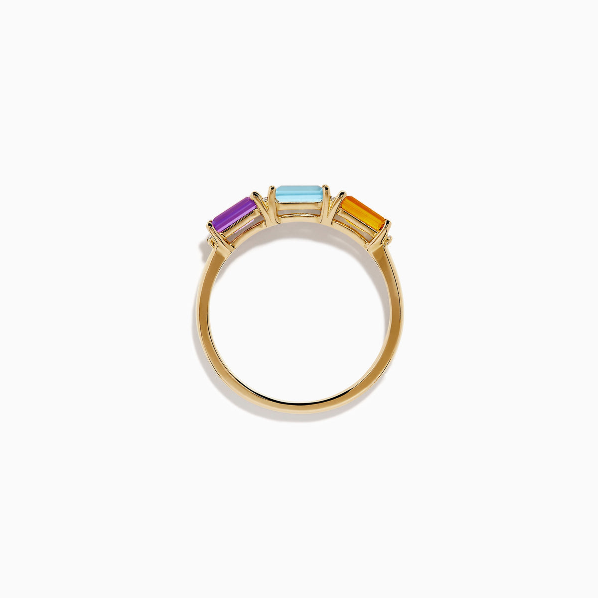 Citrine, Topaz, Amethyst and Diamond 3-Stone Baguette Ring in 14K Yellow Gold view 3