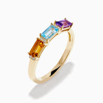 Citrine, Topaz, Amethyst and Diamond 3-Stone Baguette Ring in 14K Yellow Gold view 4