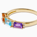 Citrine, Topaz, Amethyst and Diamond 3-Stone Baguette Ring in 14K Yellow Gold view 2