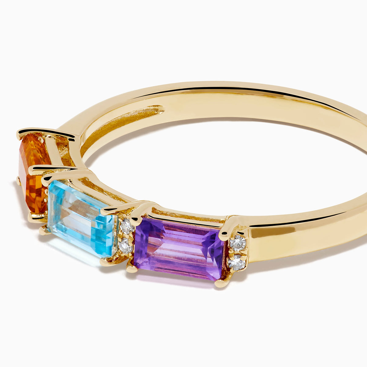 Citrine, Topaz, Amethyst and Diamond 3-Stone Baguette Ring in 14K Yellow Gold view 2