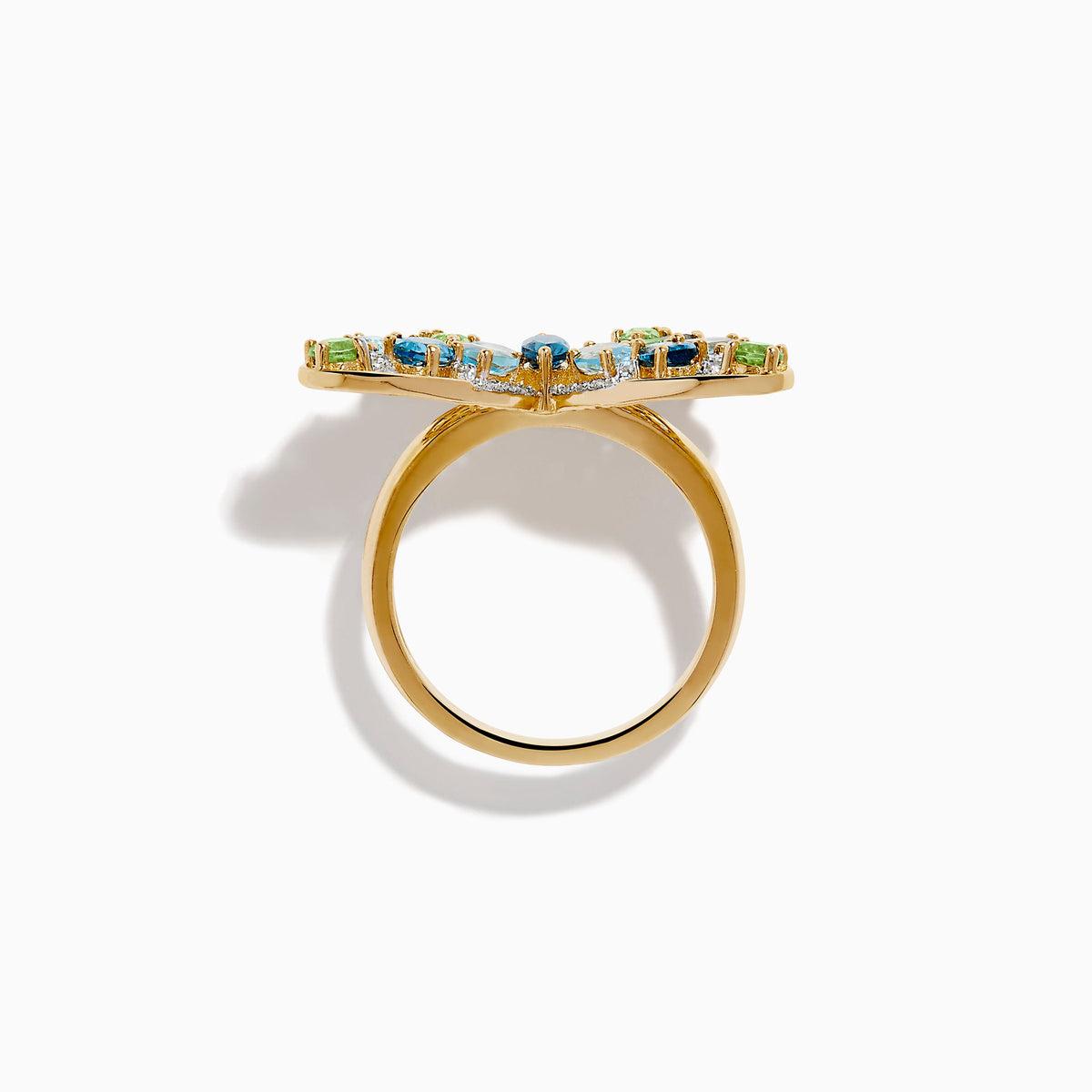 Blue Topaz, Peridot and Diamond Butterfly Ring in 14K Yellow Gold view 3