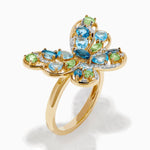 Blue Topaz, Peridot and Diamond Butterfly Ring in 14K Yellow Gold view 4