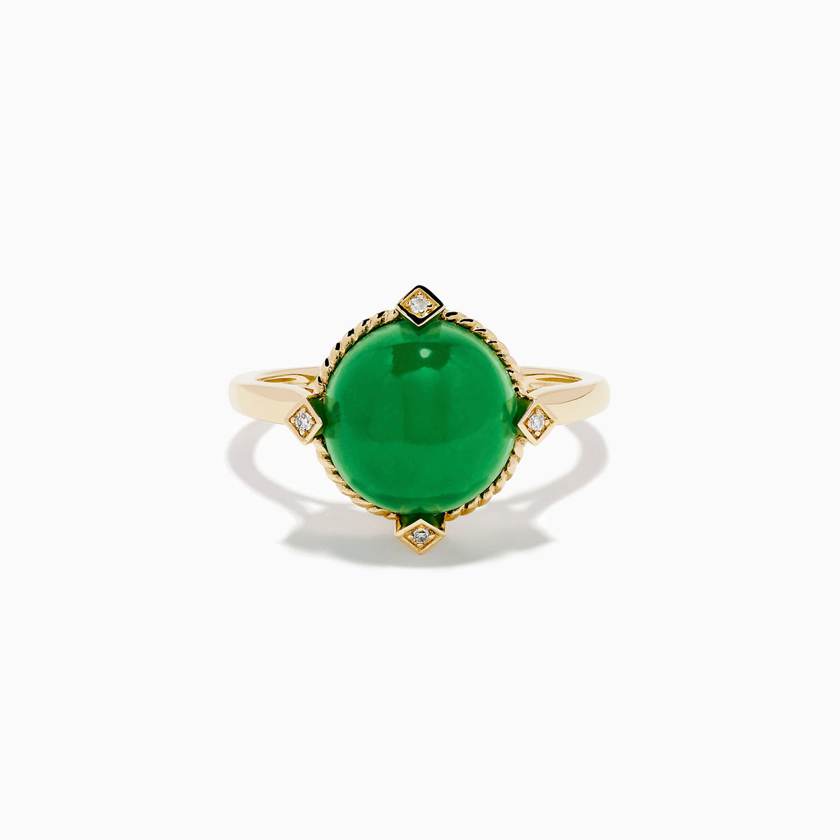 Jade and Diamond Cabochon Compass-Set Ring in 14K Yellow Gold
