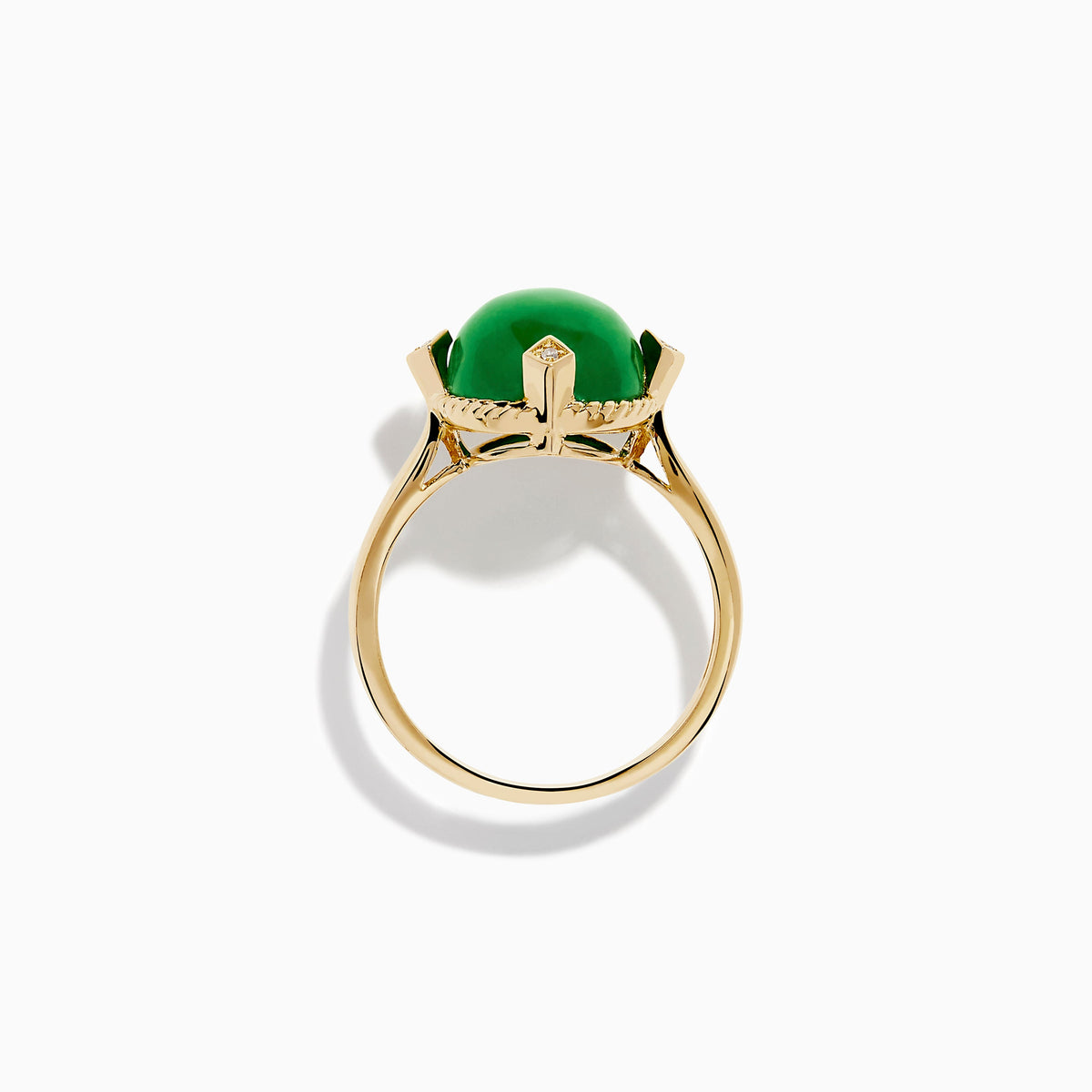 Jade and Diamond Cabochon Compass-Set Ring in 14K Yellow Gold view 3