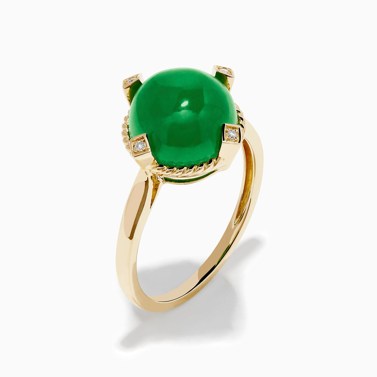 Jade and Diamond Cabochon Compass-Set Ring in 14K Yellow Gold view 4