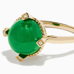 Jade and Diamond Cabochon Compass-Set Ring in 14K Yellow Gold view 2