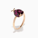 Rhodolite, Ruby and Black Diamond Ladybug Ring in 14K Rose Gold view 4