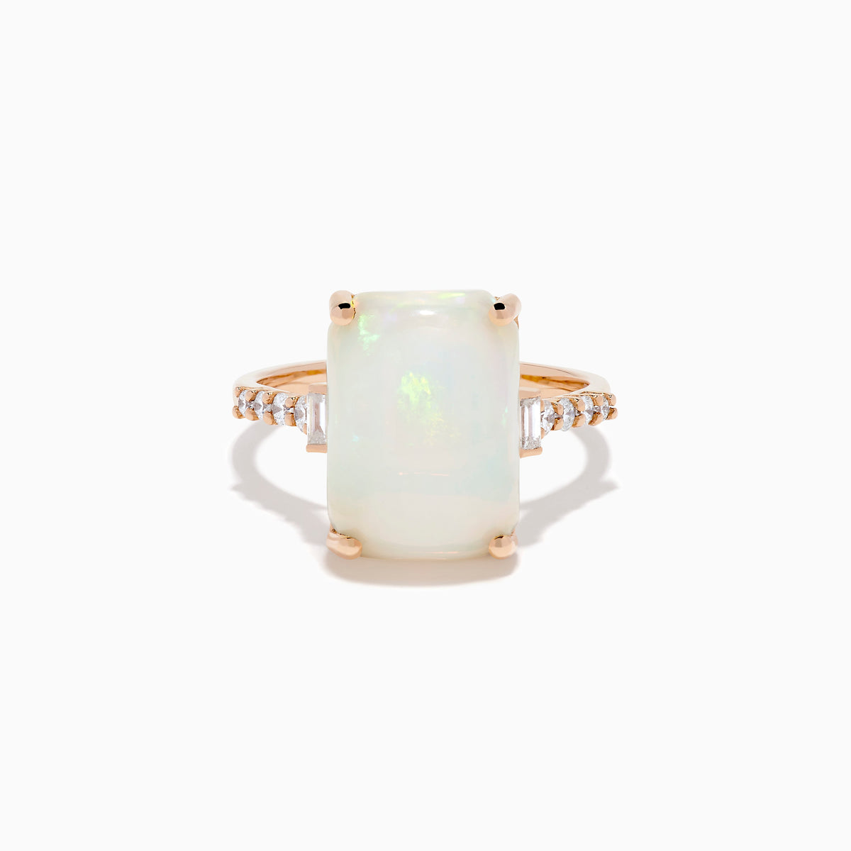 Opal and Diamond Cushion-Cut Solitaire Ring in 14K Rose Gold