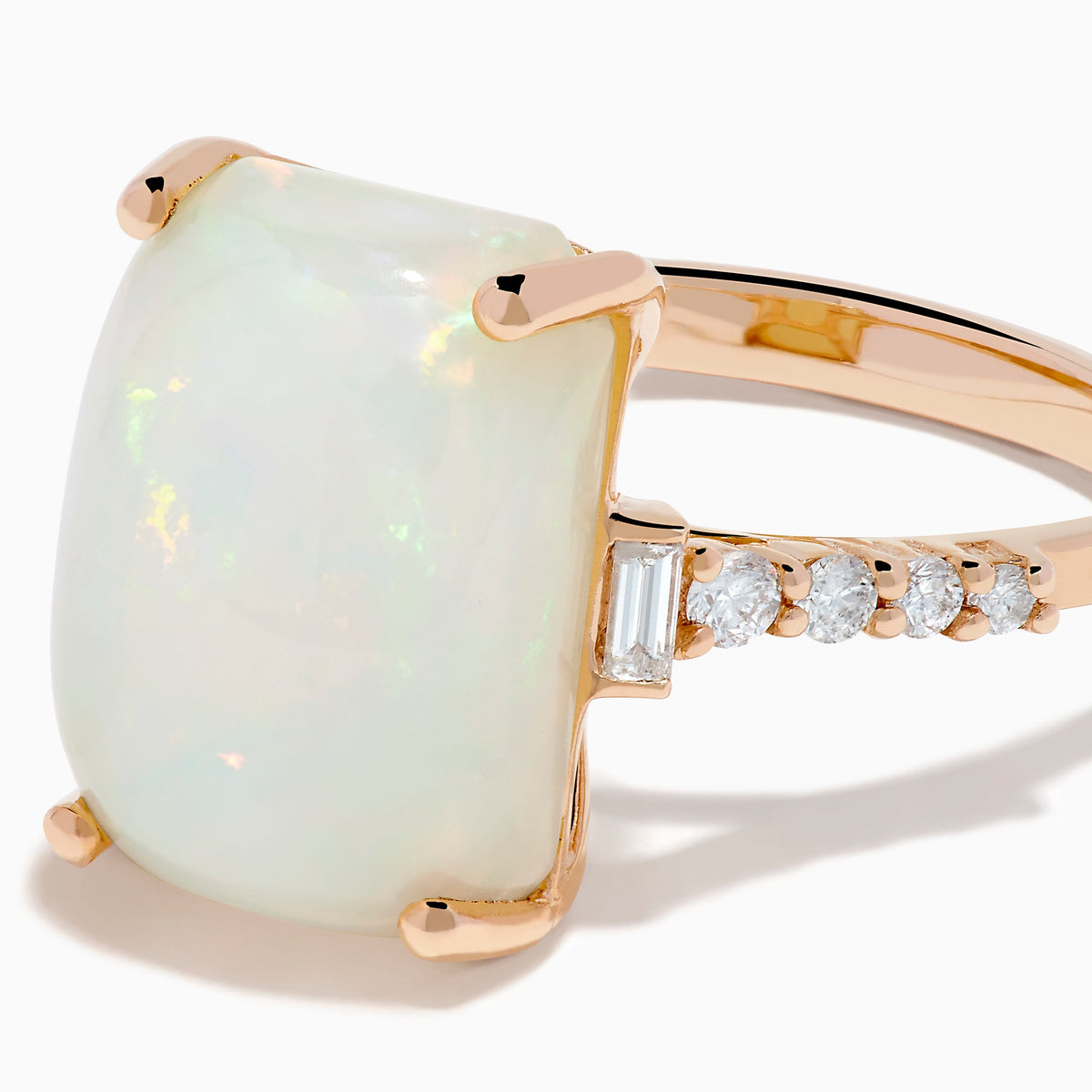 Opal and Diamond Cushion-Cut Solitaire Ring in 14K Rose Gold view 2