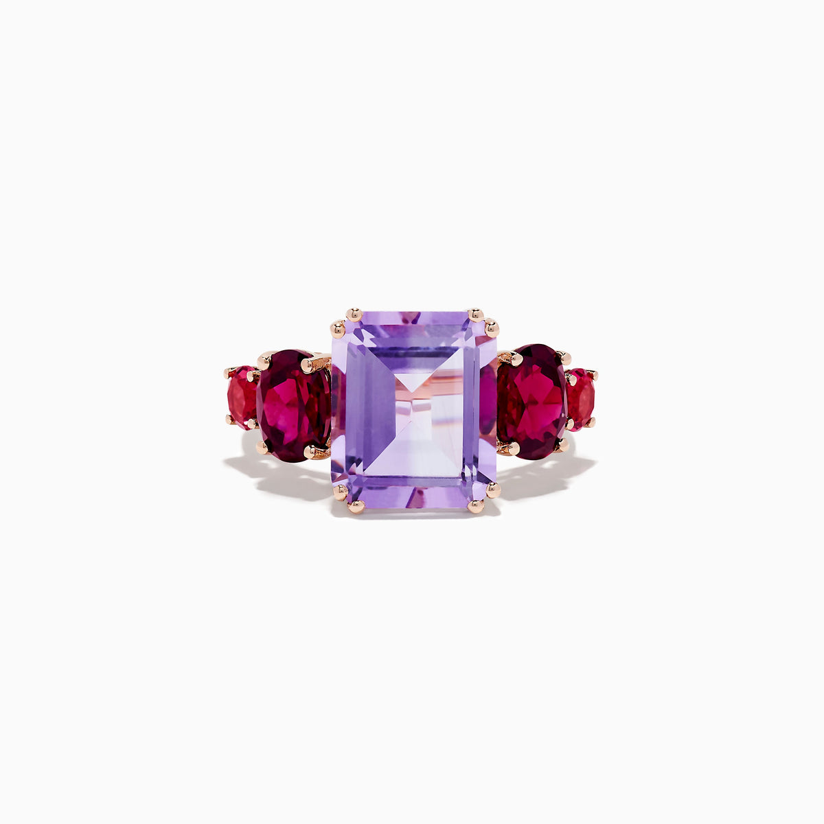 Amethyst, Rhodolite and Pink Tourmaline Ring in 14K Rose Gold