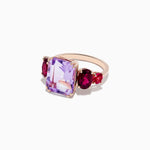 Amethyst, Rhodolite and Pink Tourmaline Ring in 14K Rose Gold view 2