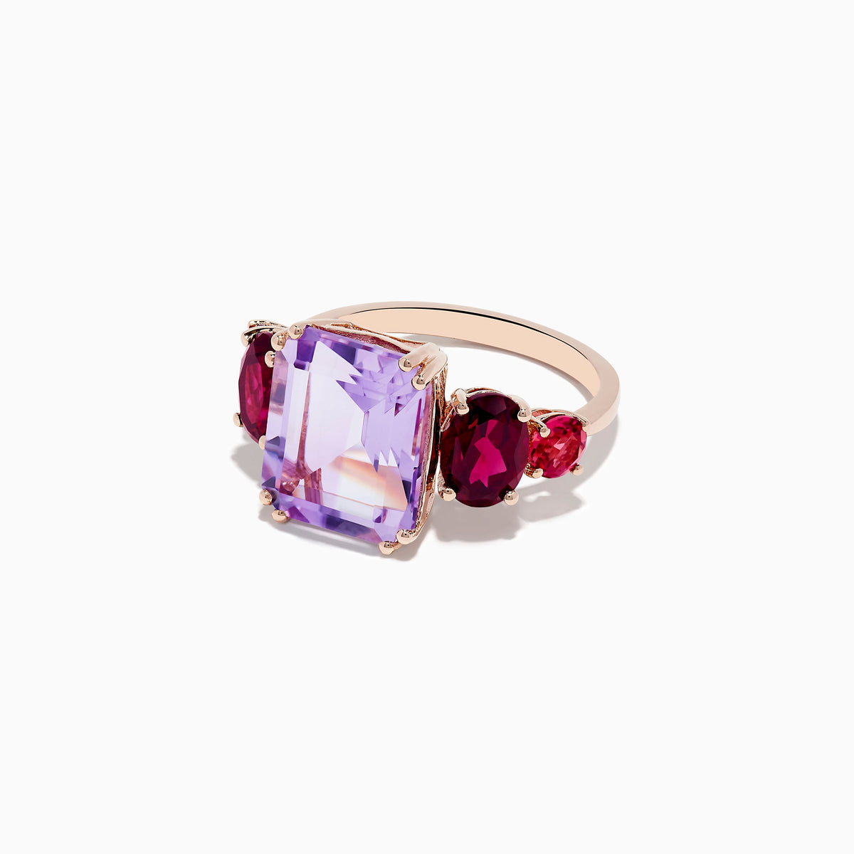 Amethyst, Rhodolite and Pink Tourmaline Ring in 14K Rose Gold view 2