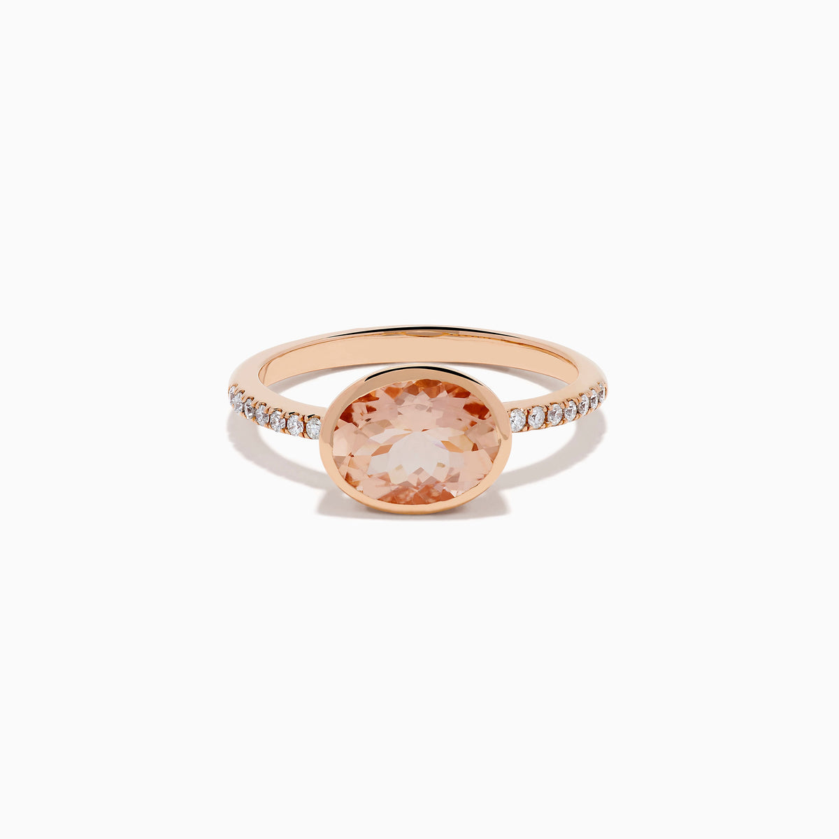 Morganite and Diamond East West Bezel Ring in 14K Rose Gold