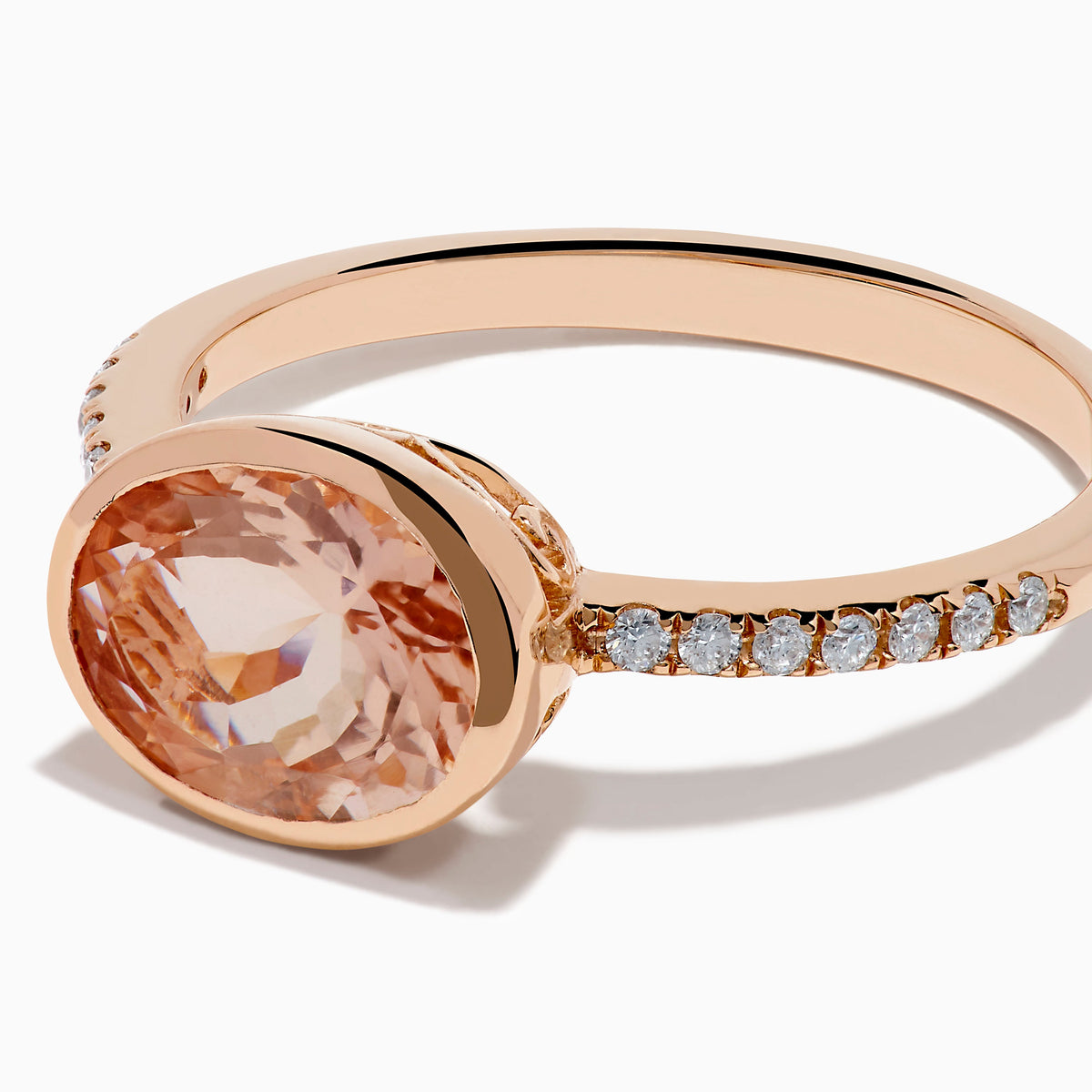 Morganite and Diamond East West Bezel Ring in 14K Rose Gold view 2
