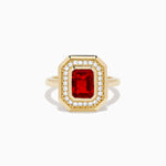 Fire Opal and Diamond Emerald-Cut Halo Ring in 14K Yellow Gold
