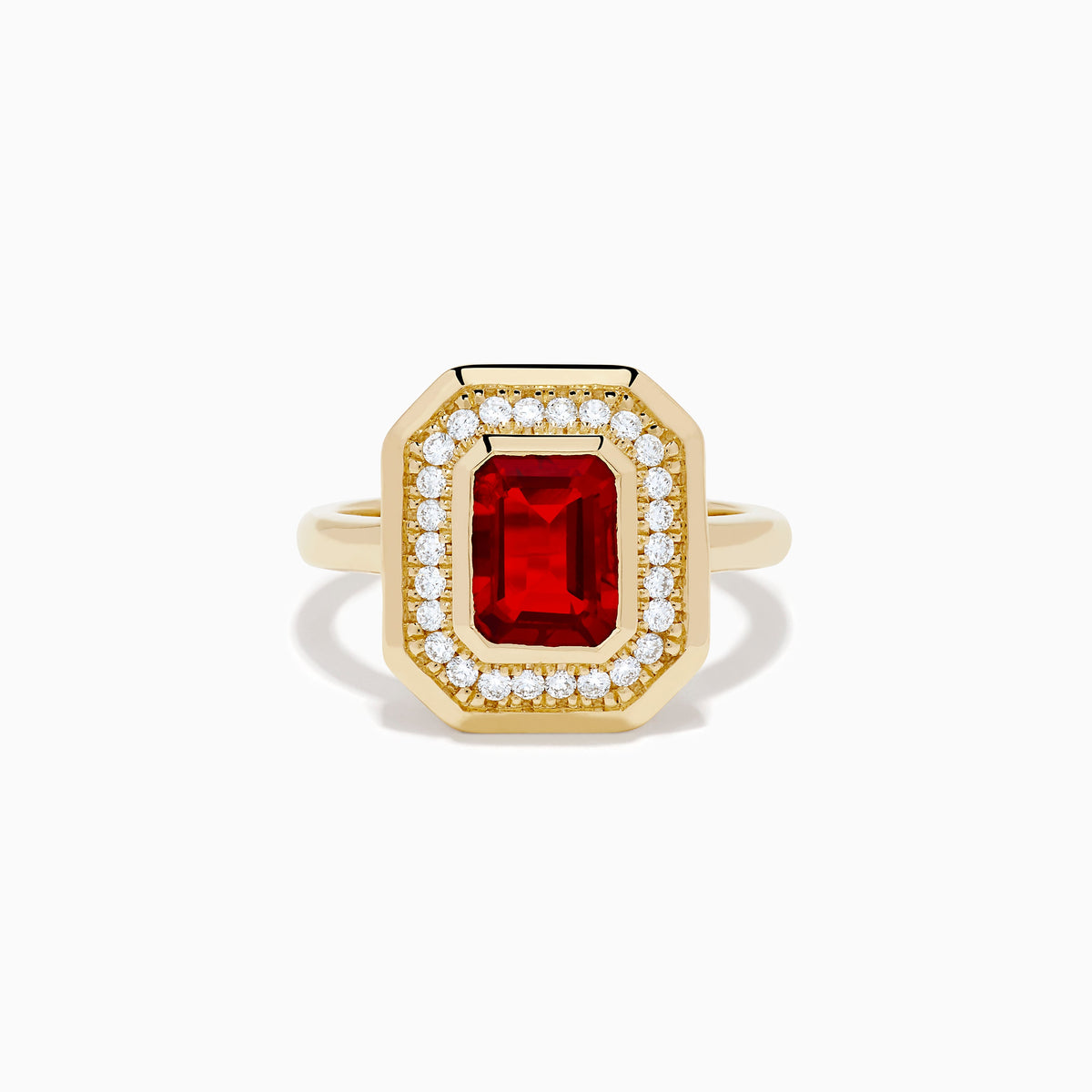 Fire Opal and Diamond Emerald-Cut Halo Ring in 14K Yellow Gold