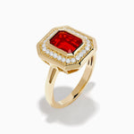 Fire Opal and Diamond Emerald-Cut Halo Ring in 14K Yellow Gold view 4