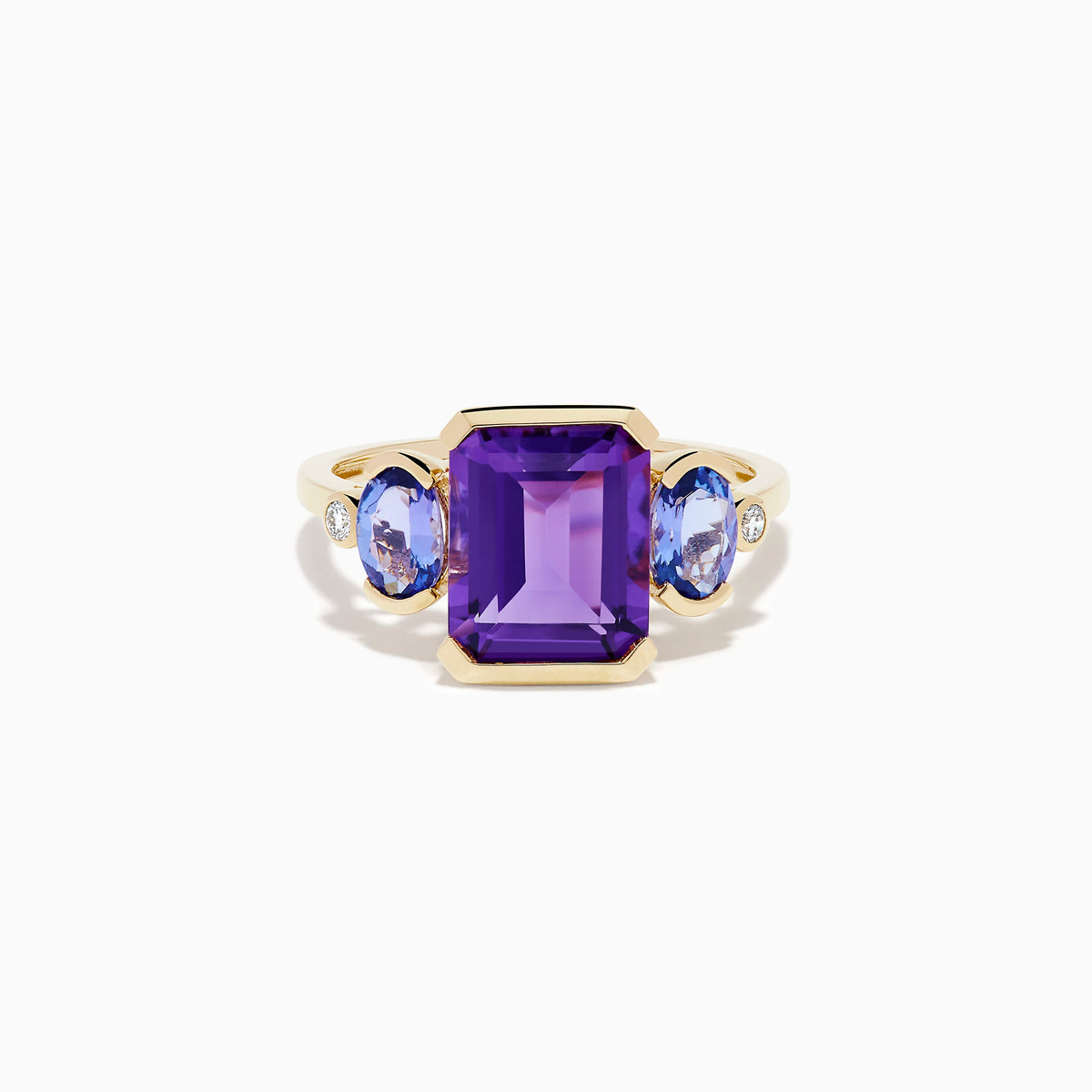 Amethyst, Tanzanite and Diamond Three-Stone Ring in 14K Yellow Gold