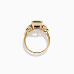 Amethyst, Tanzanite and Diamond Three-Stone Ring in 14K Yellow Gold view 3