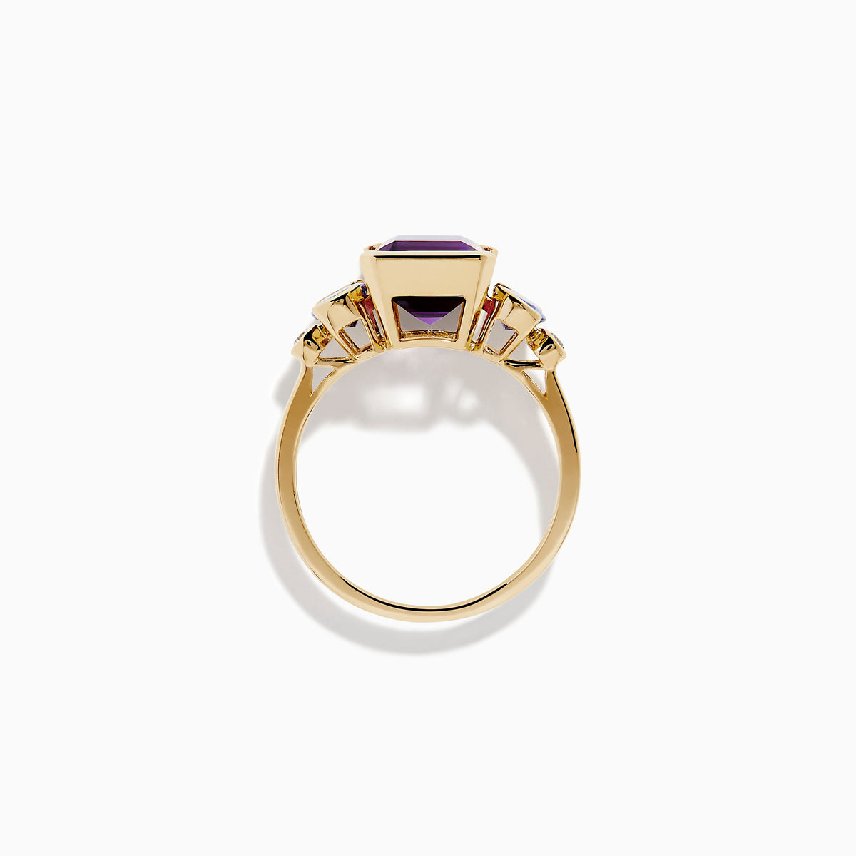 Amethyst, Tanzanite and Diamond Three-Stone Ring in 14K Yellow Gold view 3