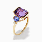 Amethyst, Tanzanite and Diamond Three-Stone Ring in 14K Yellow Gold view 4