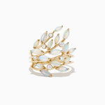 Opal and Diamond Filagree Leaf Ring in 14K Yellow Gold, 1.81 ctw