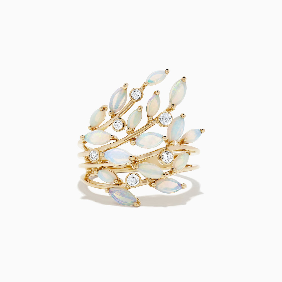 Opal and Diamond Filagree Leaf Ring in 14K Yellow Gold, 1.81 ctw