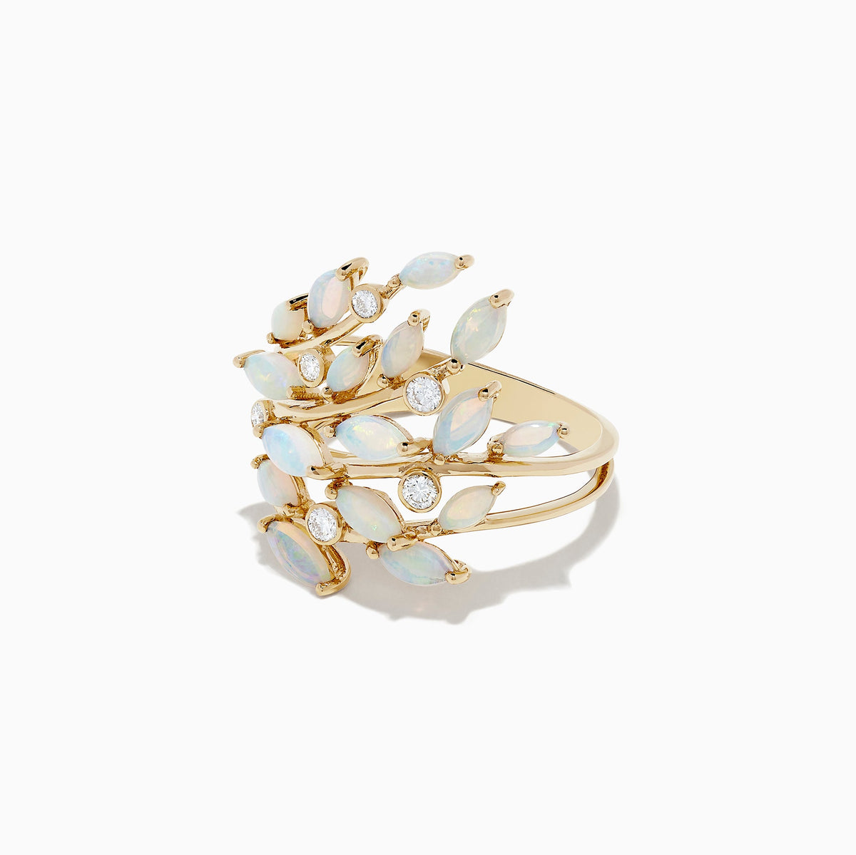 Opal and Diamond Filagree Leaf Ring in 14K Yellow Gold, 1.81 ctw view 2